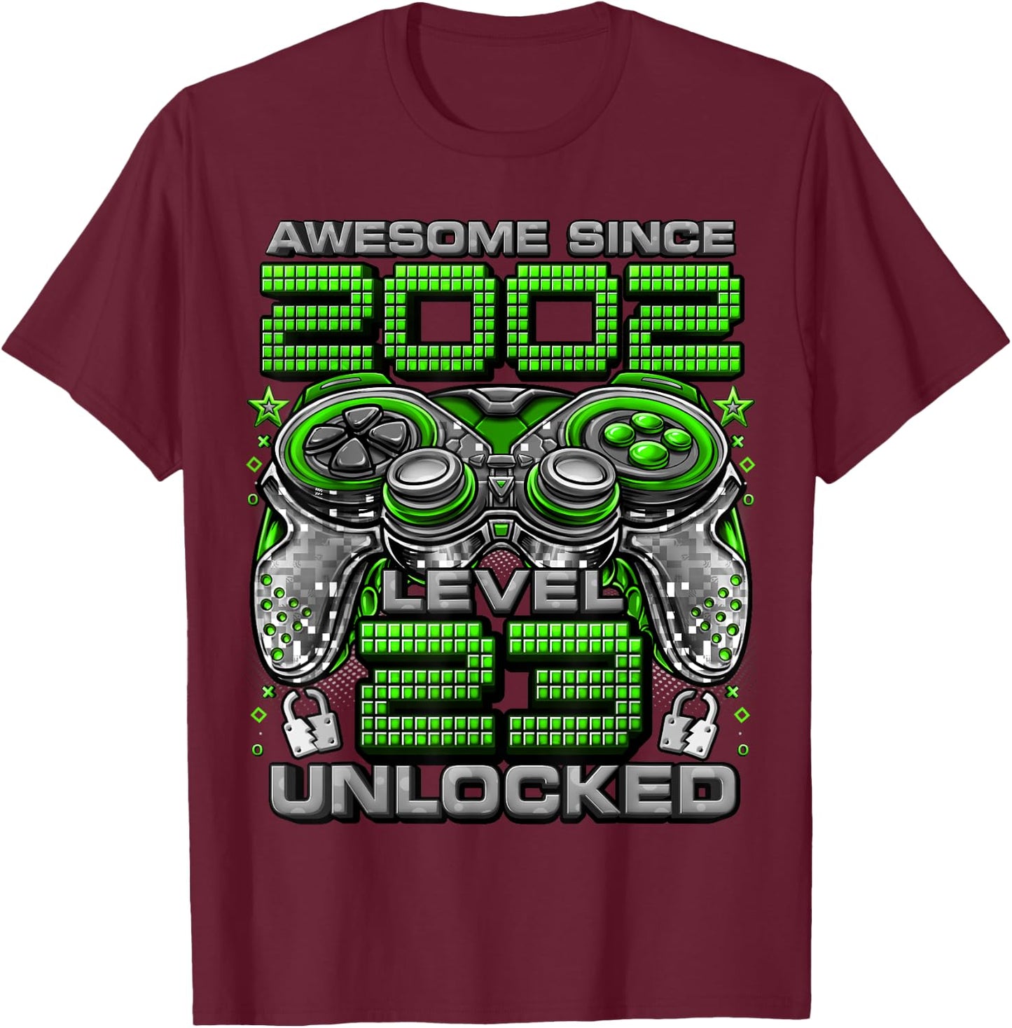 Level 23 Unlocked Awesome Since 2002 23rd Birthday Gaming T-Shirt - T-Shirt | Maroon