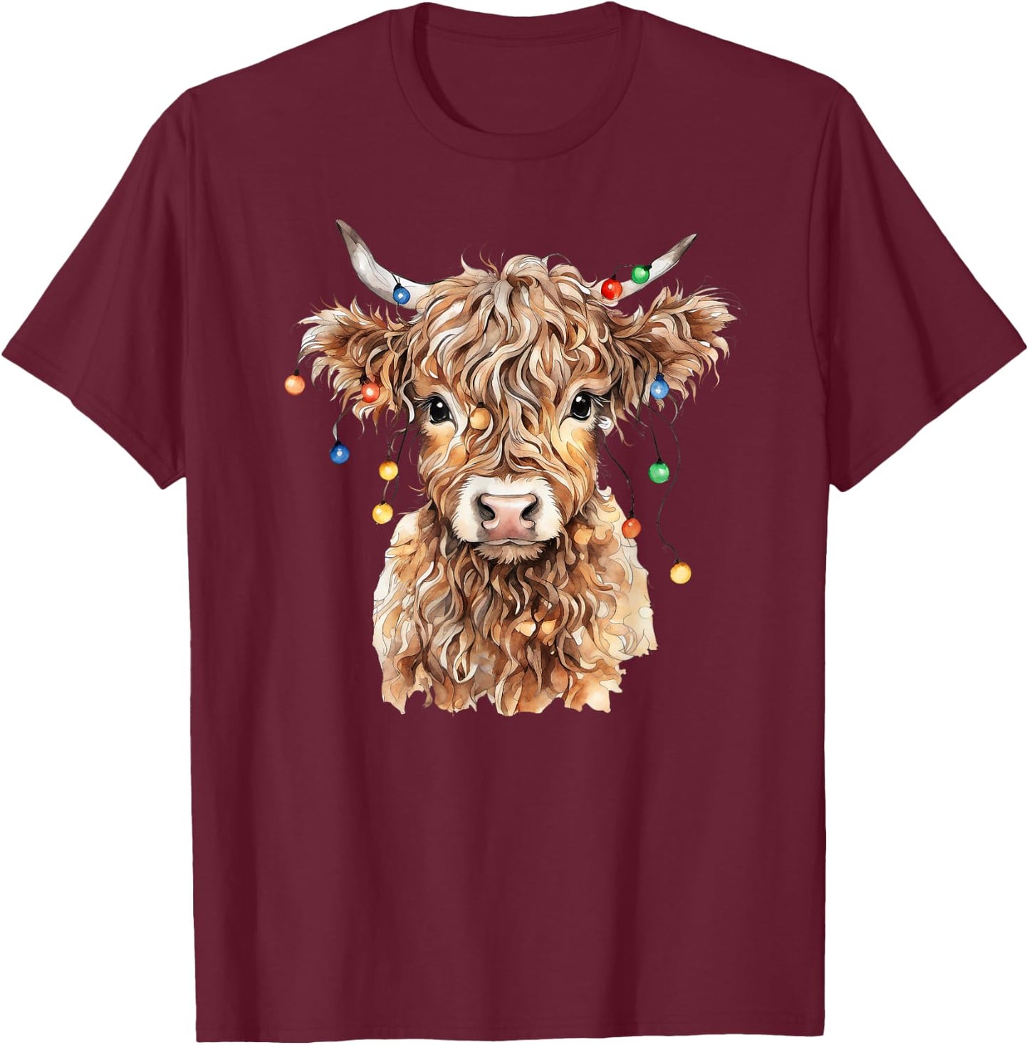 Scottish Highland Cow Cattle Christmas Cow T-Shirt - T-Shirt | Maroon