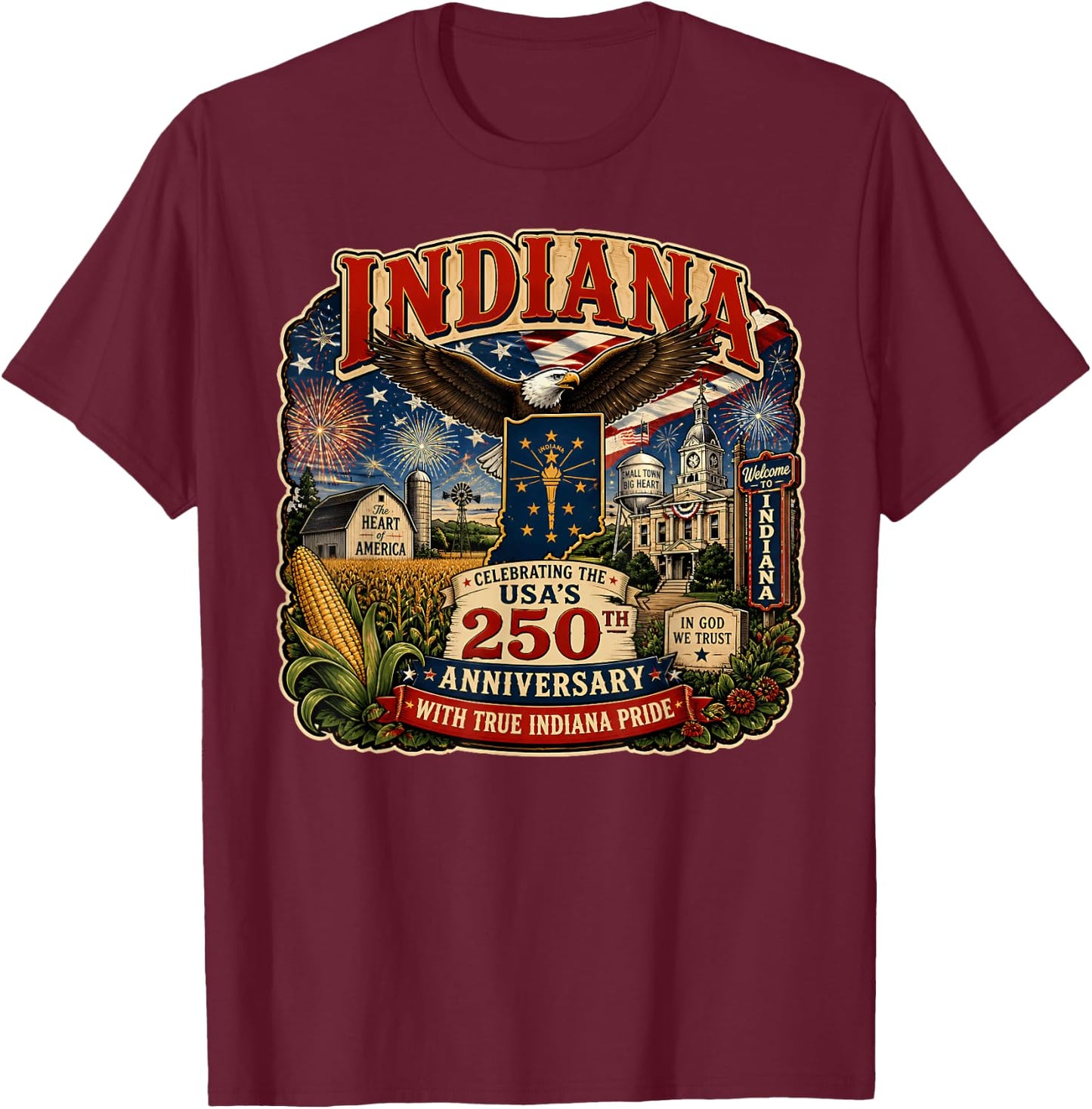 USA 250th Anniversary Indiana Pride T-Shirt - T-Shirt | Maroon