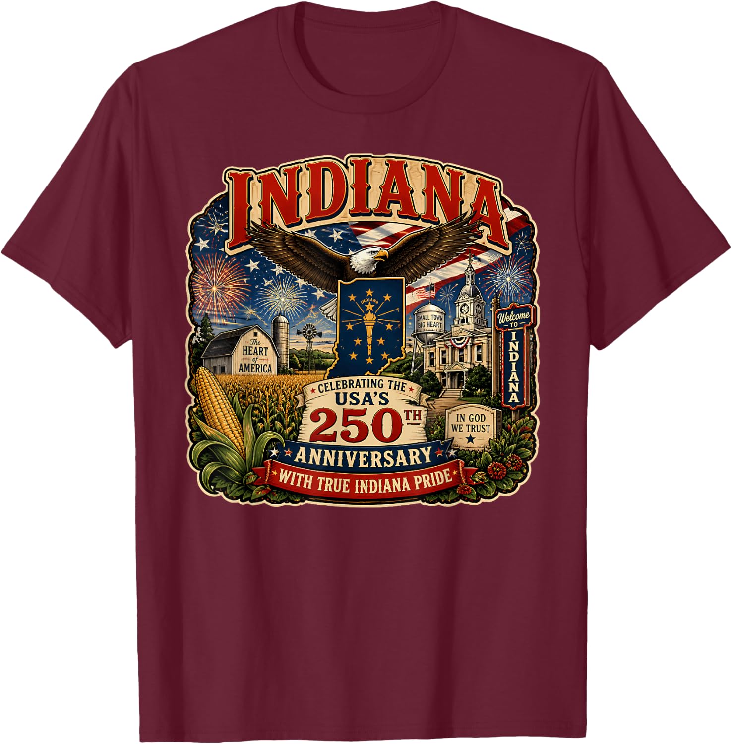 USA 250th Anniversary Indiana Pride T-Shirt - T-Shirt | Maroon