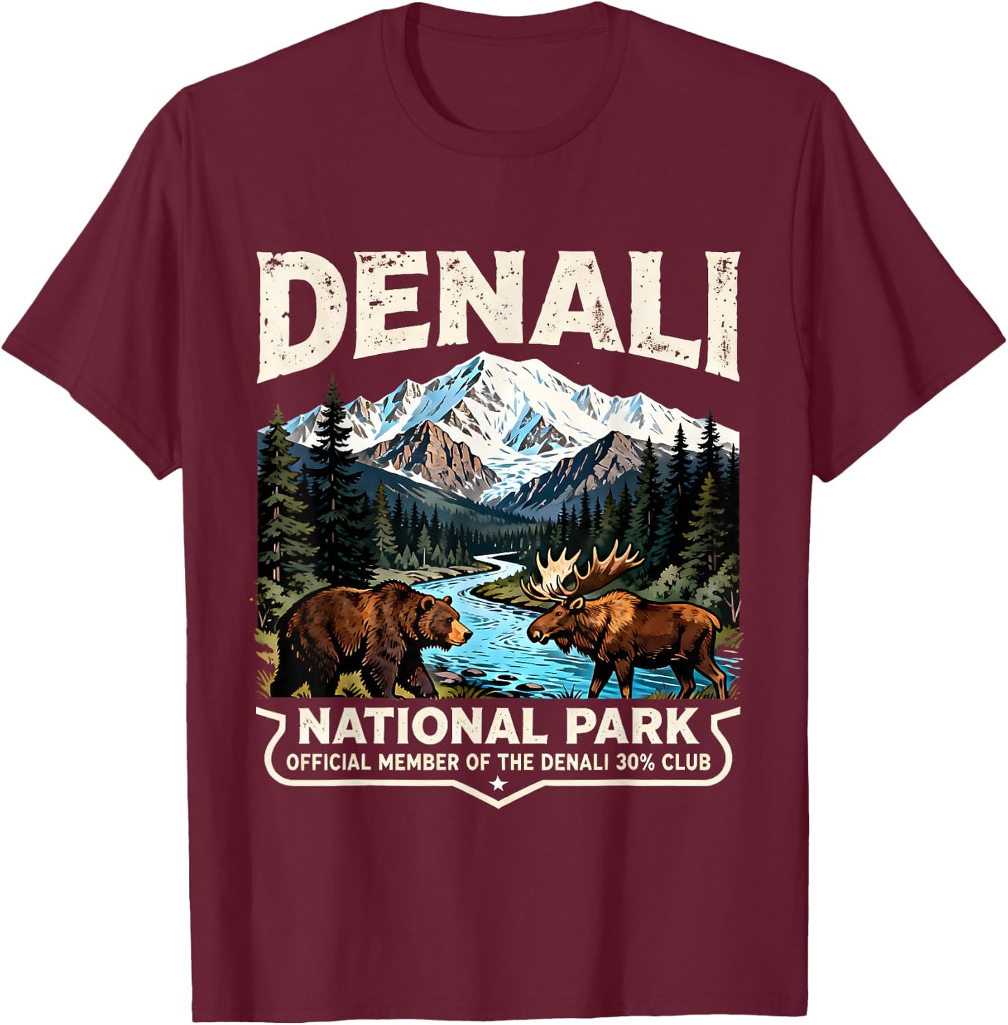 Retro Denali 30% Club Souvenir for Alaska Travel Lovers T-Shirt - T-Shirt | Maroon