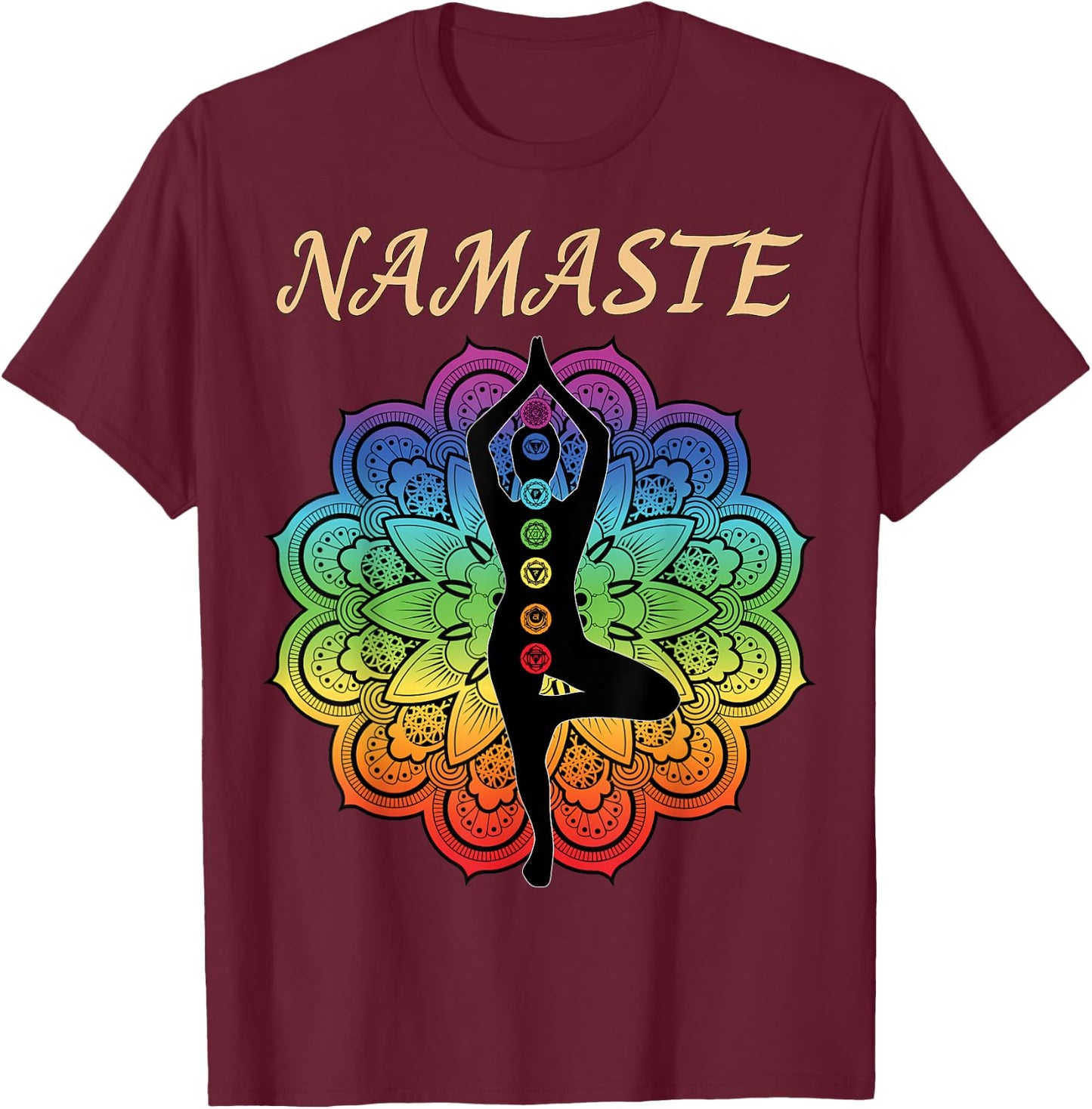 7 Chakra Namaste Reiki Kundalini Yoga T-Shirt - T-Shirt | Maroon