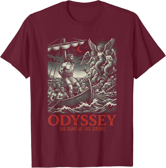 Odyssey Ancient Greek Mythology Siren Mermaid Song T-Shirt - T-Shirt | Maroon