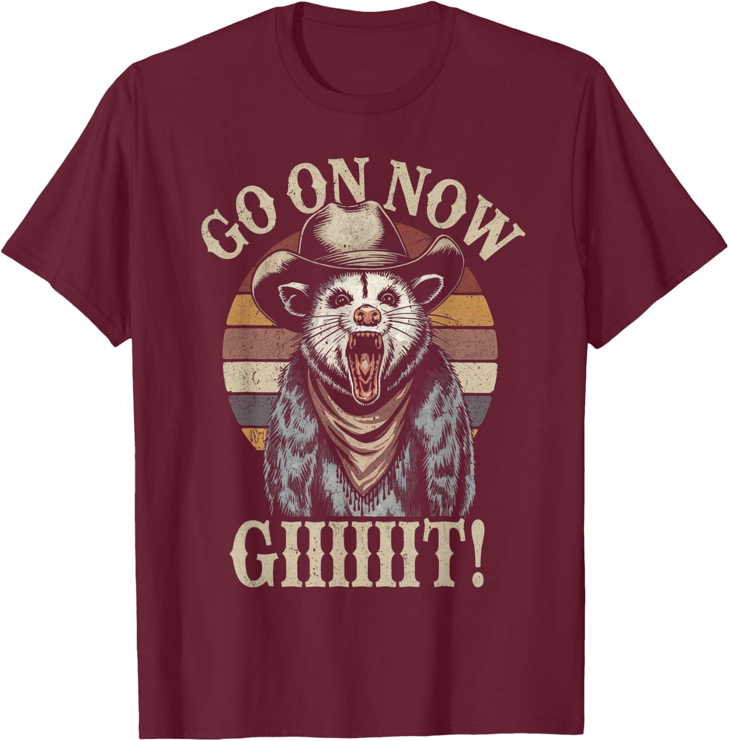 Go On Now Git Western Rode Vintage Cowboy Opossum Cowboy T-Shirt - T-Shirt | Maroon