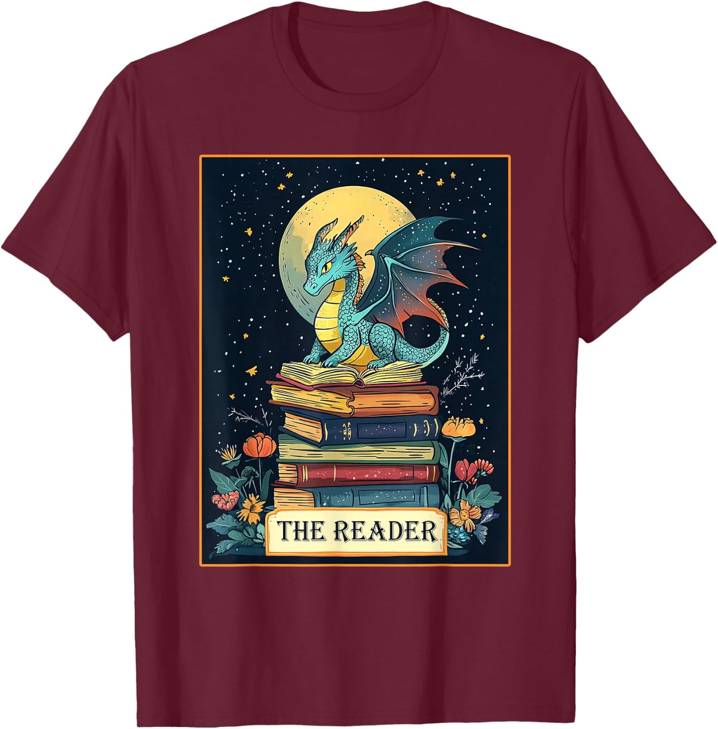 Book Dragon The Reader Tarot Romantasy Book Lover Bookish T-Shirt - T-Shirt | Maroon