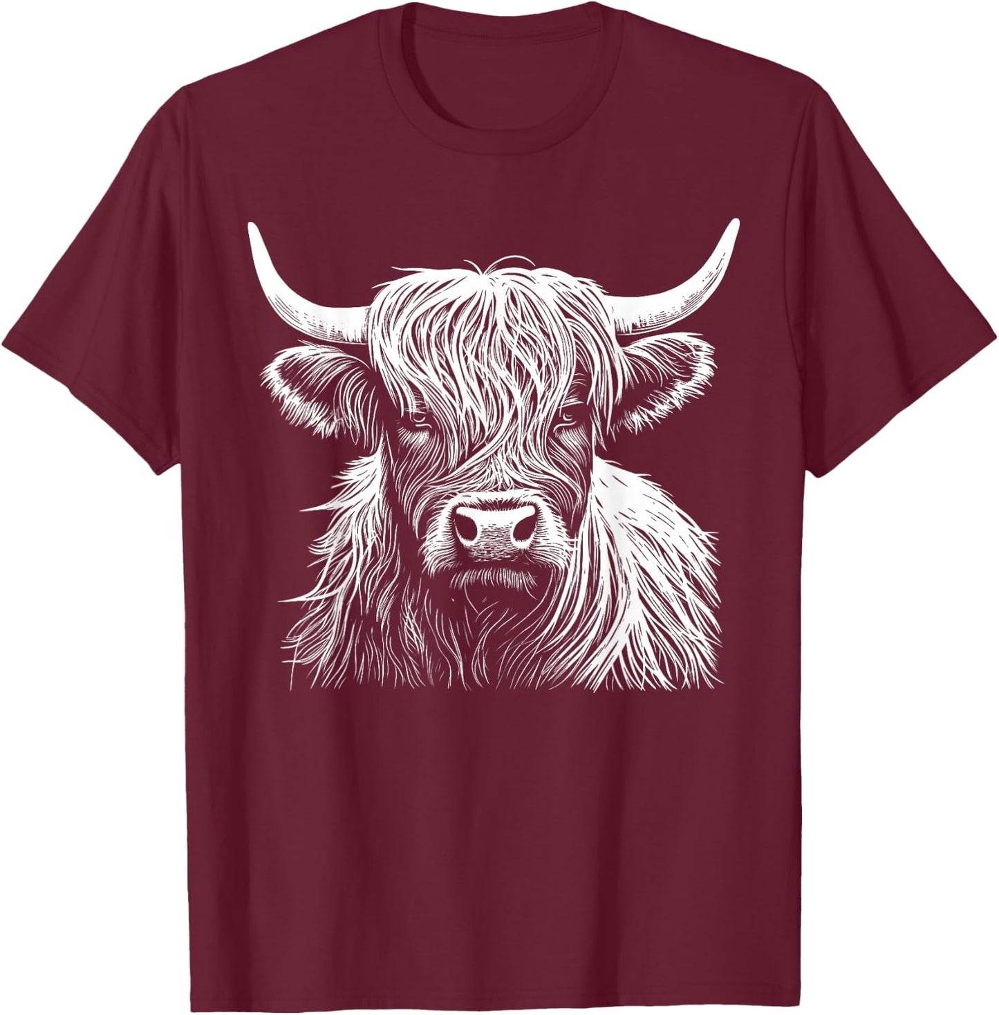 Highland Cow Scotland Scottish Fluffy Cow Cute Highland Coo T-Shirt - T-Shirt | Maroon