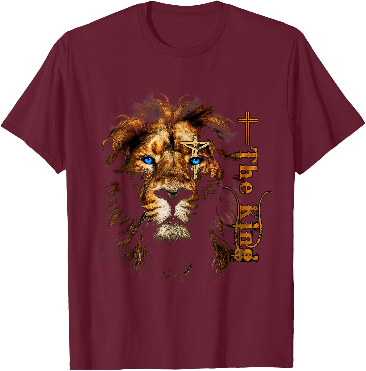 Jesus Christ Lion Art With Cross One Eye The King Savior T-Shirt - T-Shirt | Maroon