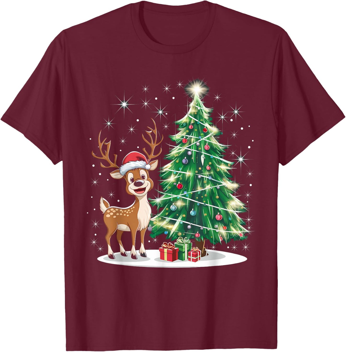 Christmas Christmas Tree Santa Reindeer , black T-Shirt - T-Shirt | Maroon