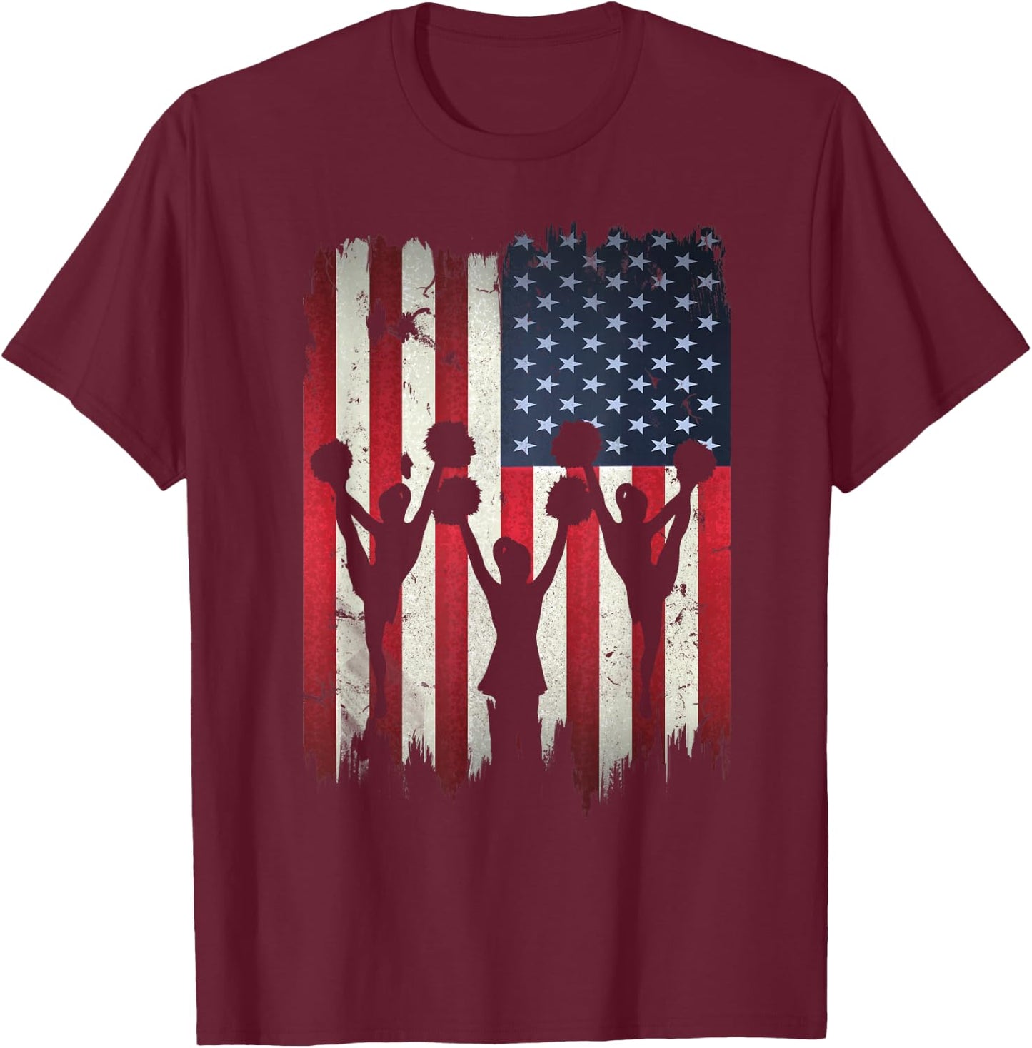 Cheerleaders USA American Flag 4th of July Cheerleading T-Shirt - T-Shirt | Maroon