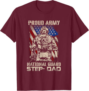 Proud Army National Guard Step-Dad Shirt Veterans Day T-Shirt - T-Shirt | Maroon