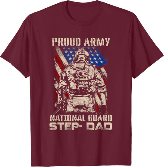 Proud Army National Guard Step-Dad Shirt Veterans Day T-Shirt - T-Shirt | Maroon