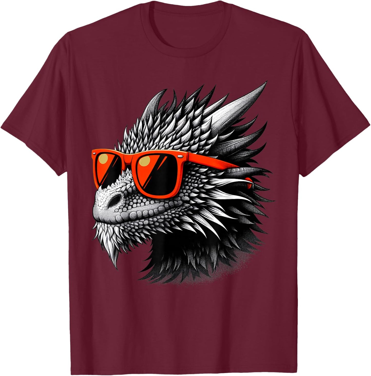 Cool Dragon Wearing Sunglasses Graphic Art T-Shirt - T-Shirt | Maroon