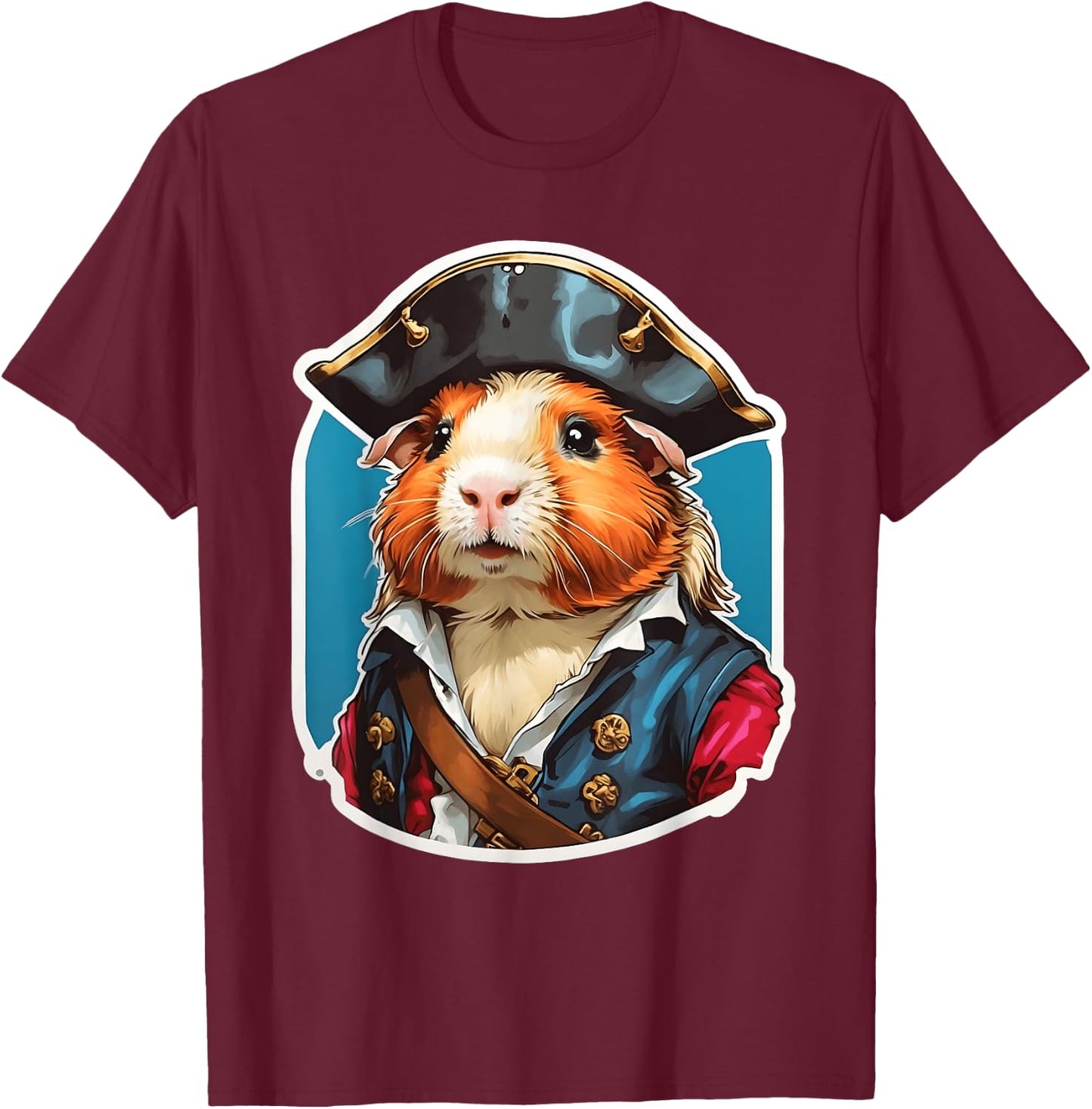 Guinea Pig Pirate Design - Adorable Pet in Pirate Attire T-Shirt - T-Shirt | Maroon