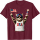 Funny Patriotic Cat USA Flag Fireworks America 250 T-Shirt - T-Shirt | Maroon