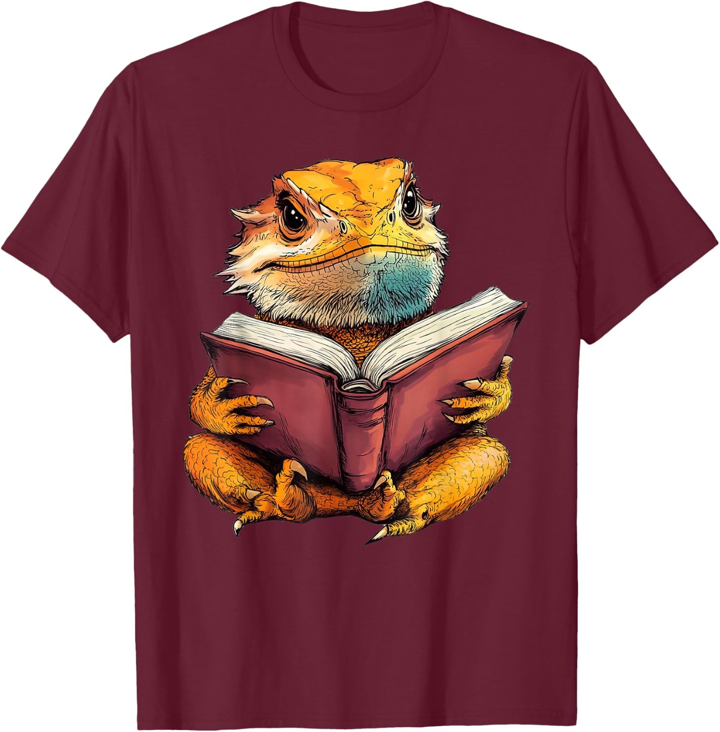 Cute Bearded Dragon Reading Book T-Shirt - T-Shirt | Maroon
