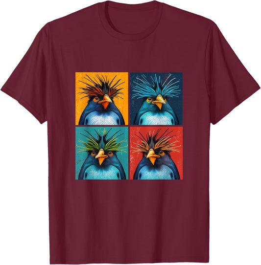 Rockhopper Penguin Pop Art Design Illustration Colourful Men T-Shirt - T-Shirt | Maroon