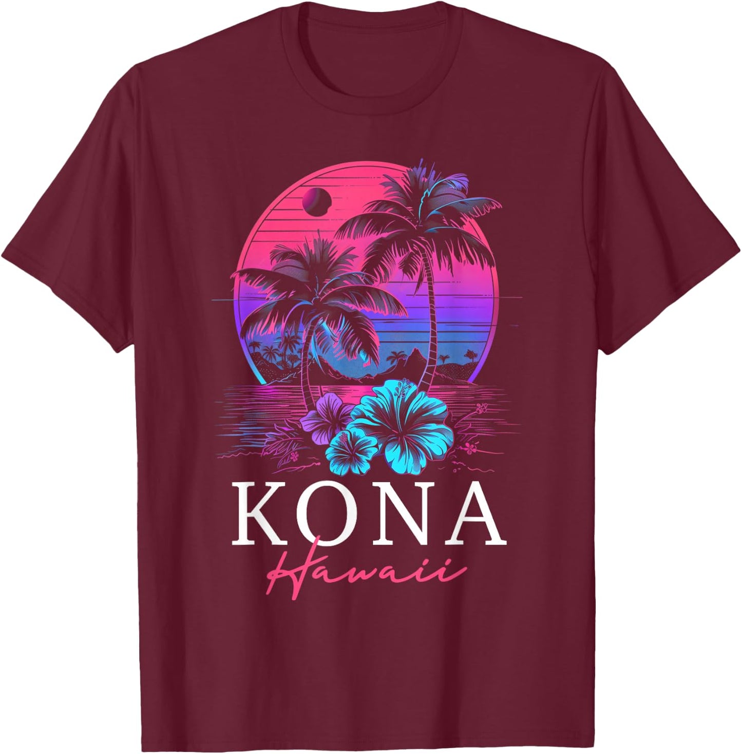 Kona Hawaii Hawaii Hawaii Hibiscus Flowers Surfer Souvenir T-Shirt - T-Shirt | Maroon