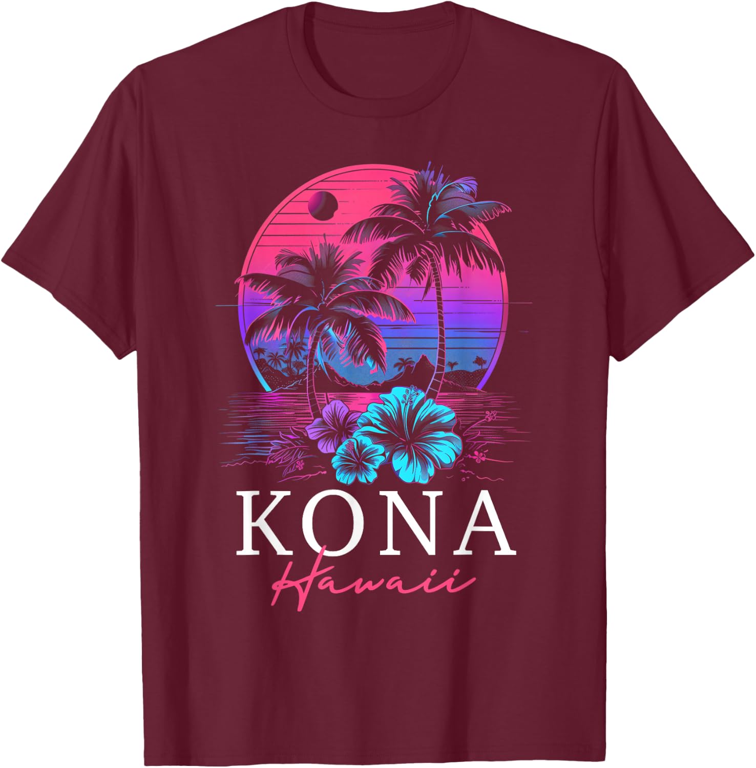 Kona Hawaii Hawaii Hawaii Hibiscus Flowers Surfer Souvenir T-Shirt - T-Shirt | Maroon