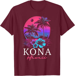 Kona Hawaii Hawaii Hawaii Hibiscus Flowers Surfer Souvenir T-Shirt - T-Shirt | Maroon