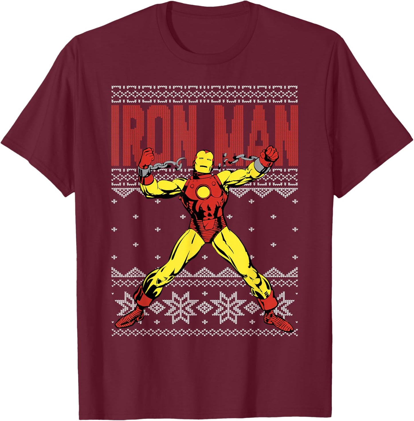 Marvel Iron Man Ugly Christmas Sweater Graphic T-Shirt - T-Shirt | Maroon