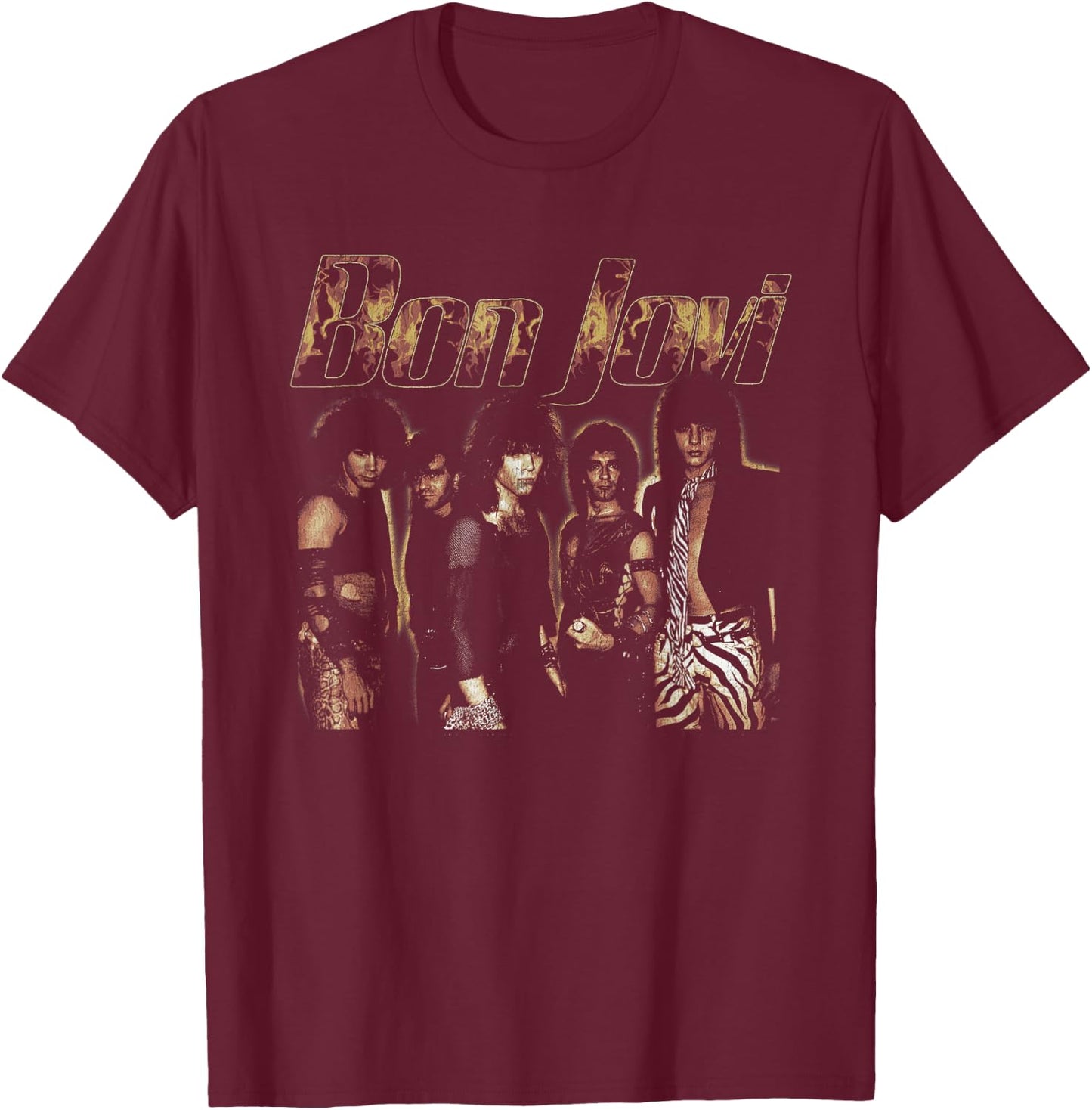 Official Bon Jovi Flames , black T-Shirt - T-Shirt | Maroon