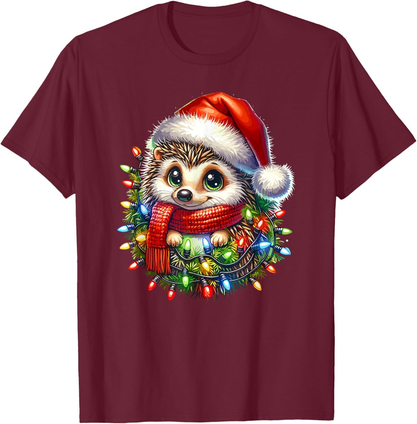 Christmas Hat Hedgehog Hedgehogs T-Shirt - T-Shirt | Maroon