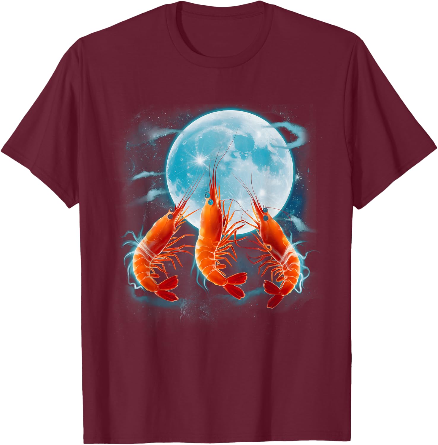 Funny Prawn Shrimp Howling the Moon Ocean Sea Animal T-Shirt - T-Shirt | Maroon