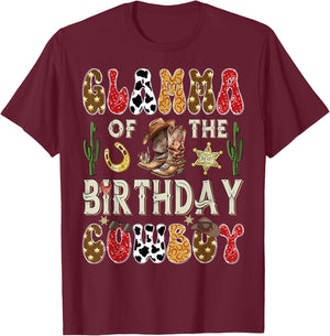 Glamma of The Birthday Cowboy Western Groovy Rodeo Glamma T-Shirt - T-Shirt | Maroon
