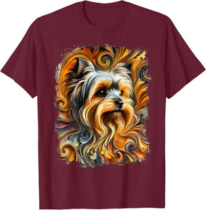 Cute Yorkshire Terrier Colourful Artwork T-Shirt - T-Shirt | Maroon