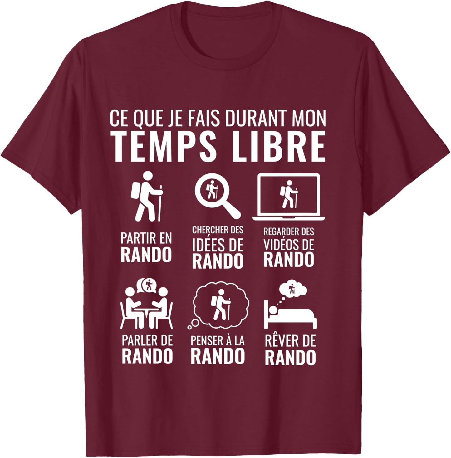 Idée Cadeau Noel Drôle Montagne Rando Temps Libre Randonnée Manche Longue T-Shirt - T-Shirt | Maroon