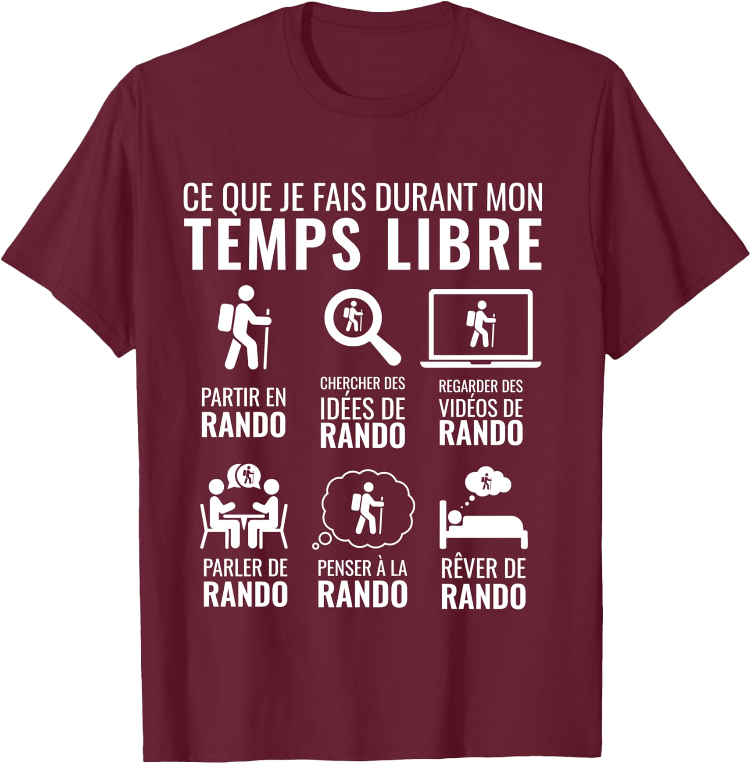 Idée Cadeau Noel Drôle Montagne Rando Temps Libre Randonnée Manche Longue T-Shirt - T-Shirt | Maroon