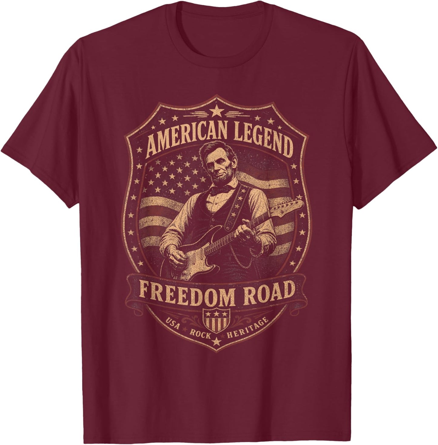 USA250 American Legend Freedom Road USA Rock Lincoln T-Shirt - T-Shirt | Maroon