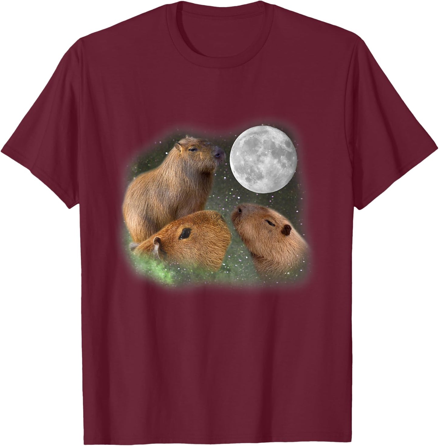 Three Moon Capybaras Funny Cute Animal Parody Pun Humor Gift T-Shirt - T-Shirt | Maroon