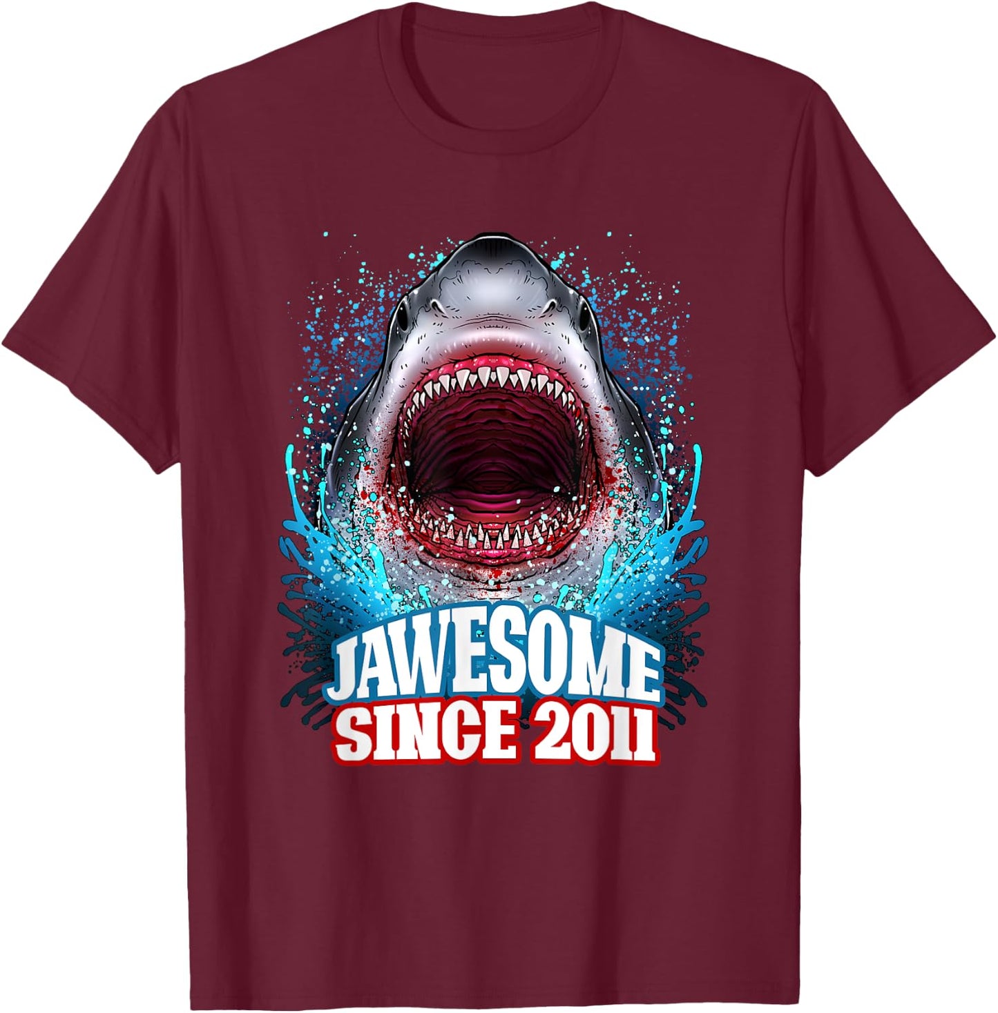14th Birthday Jawesome Since 2011 Shark 14 Years Old T-Shirt - T-Shirt | Maroon