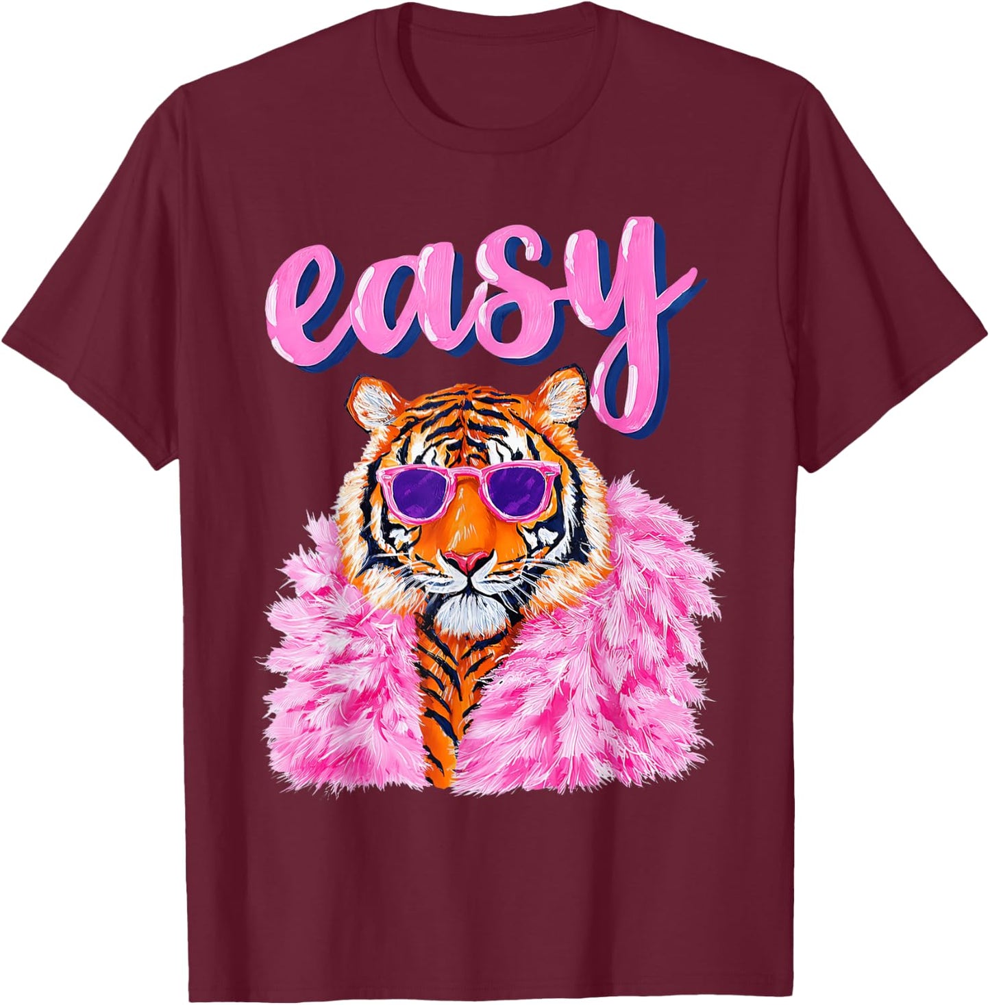 Easy Tiger Funky Glasses Pink Fur Coat T-Shirt - T-Shirt | Maroon