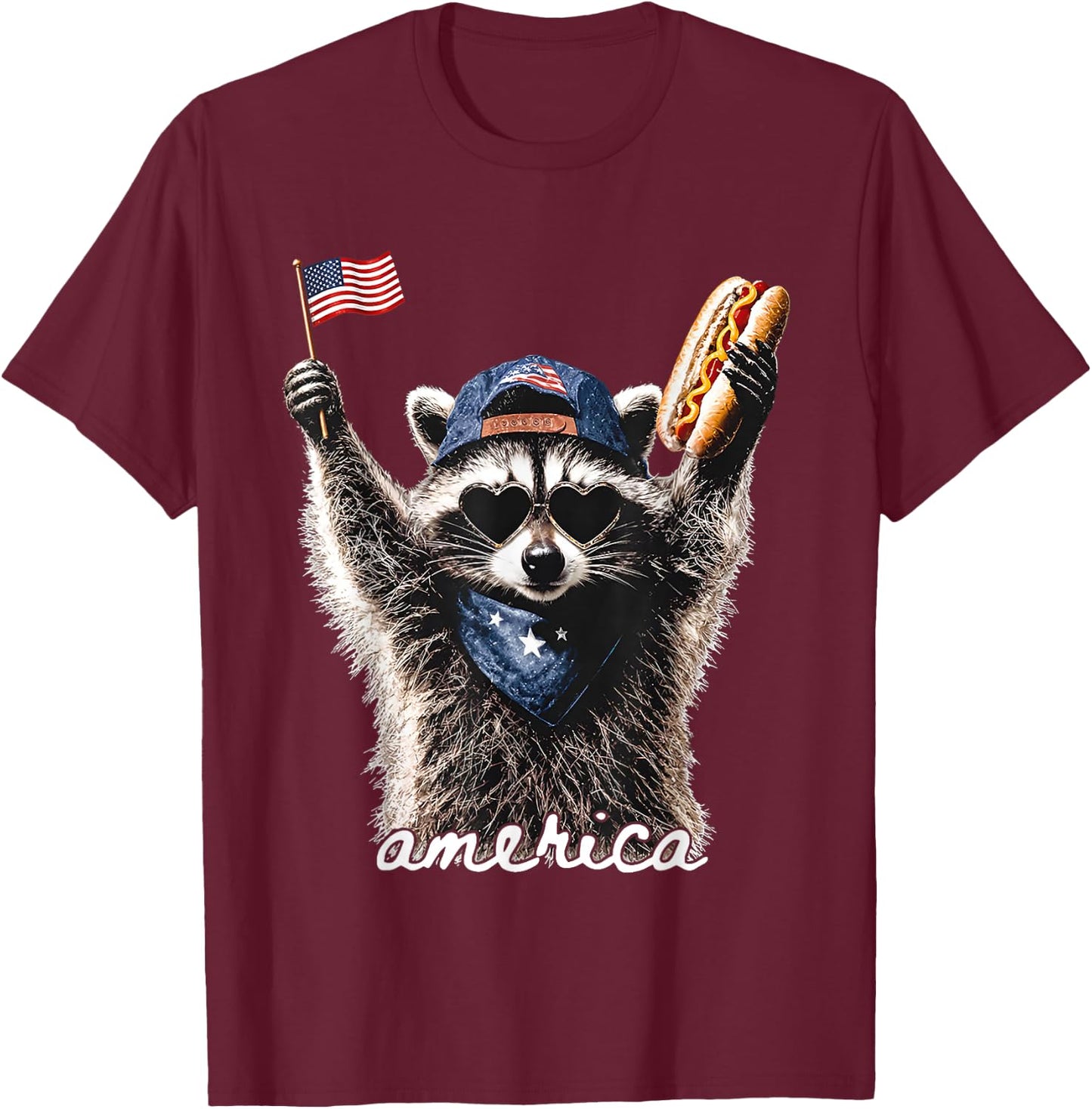 America Patriotic Raccoon T-Shirt - T-Shirt | Maroon