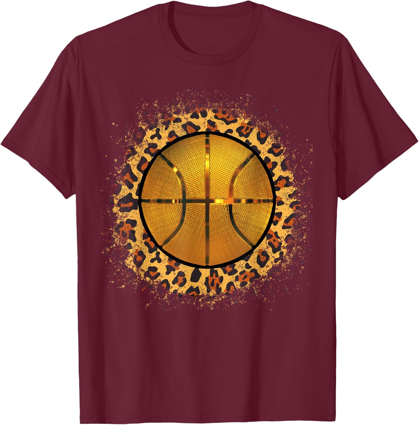 Golden Basketball Leopard Print Girl Basketball Mom Game Day T-Shirt - T-Shirt | Maroon