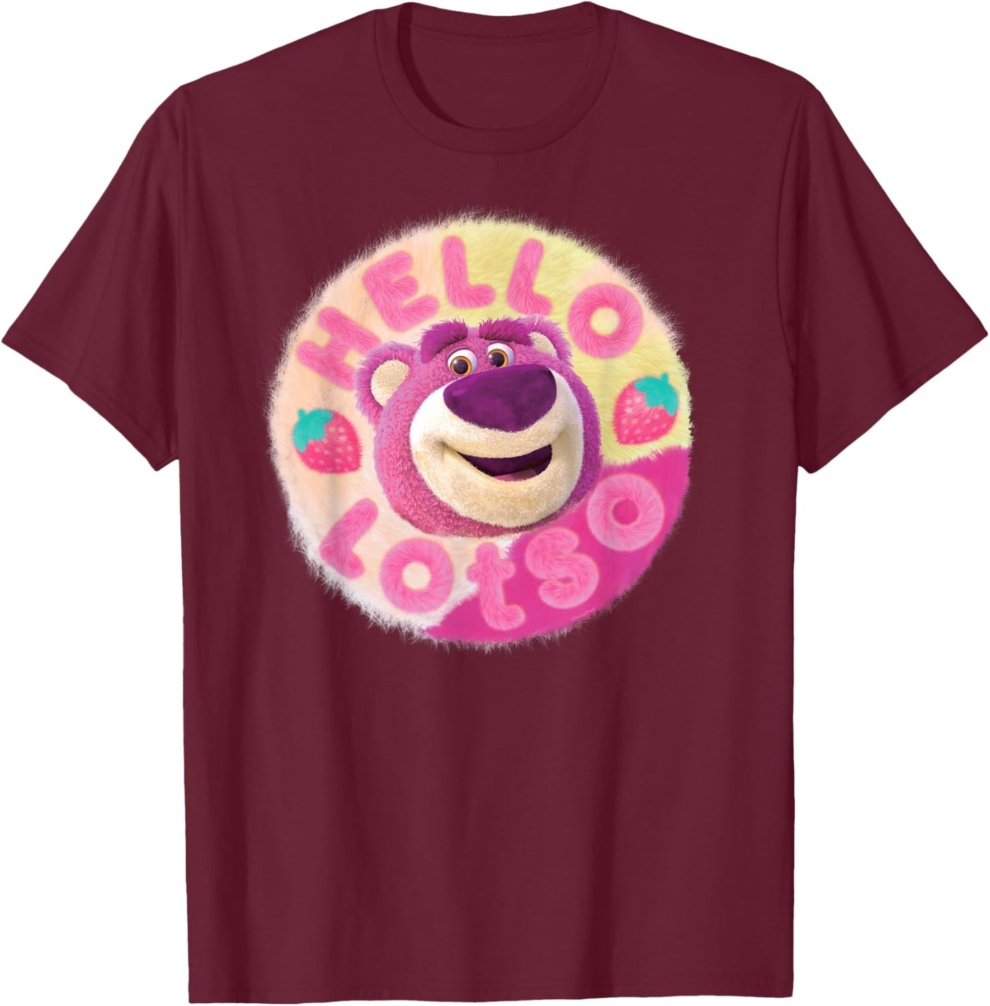 Disney and Pixar’s Toy Story 3 Hello Lotso Strawberry Circle T-Shirt - T-Shirt | Maroon
