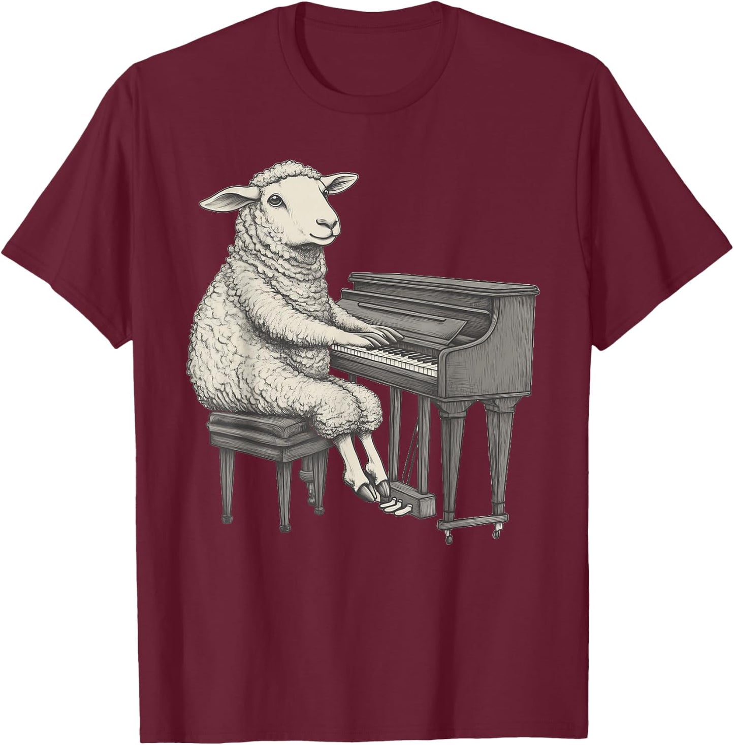 Cute Sheep Playing Piano Musician Music T-Shirt - T-Shirt | Maroon
