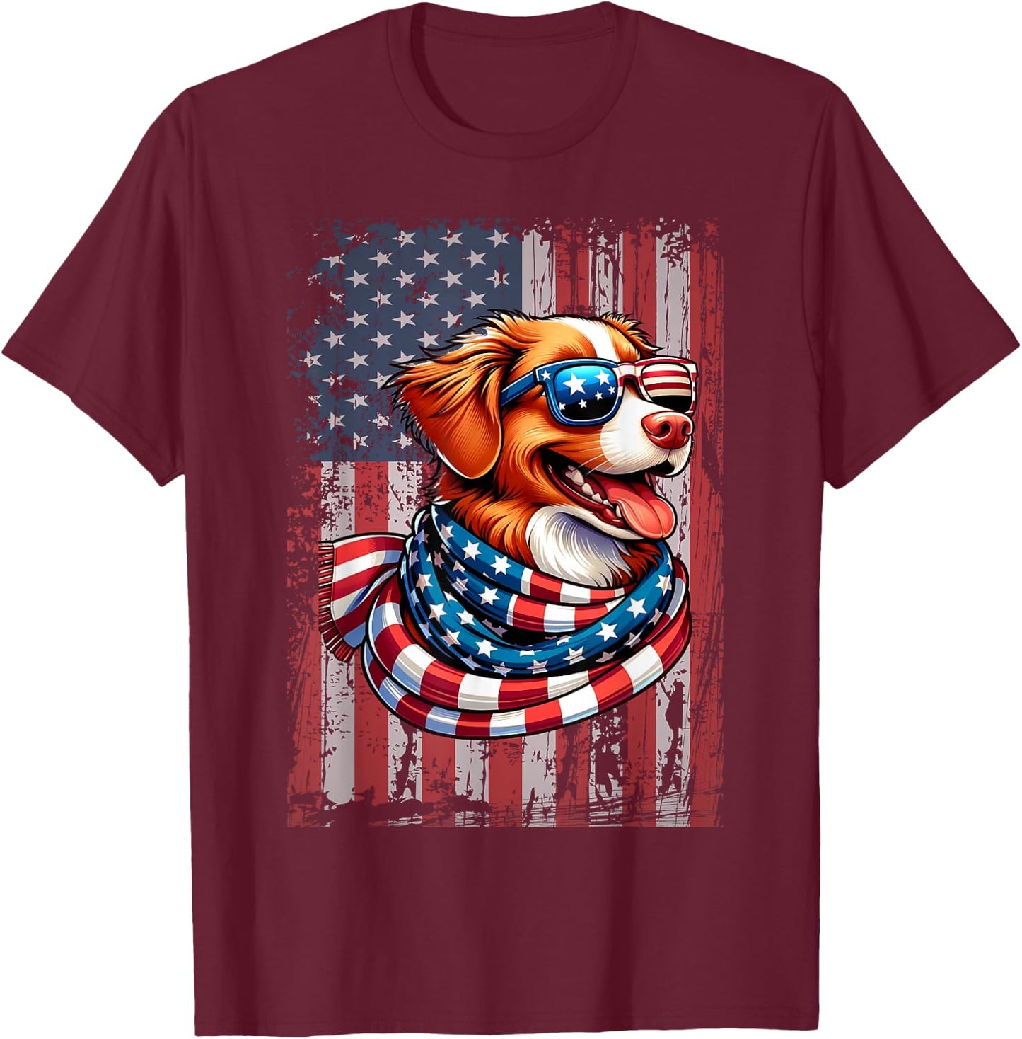 Nova Scotia Duck Tolling Retriever Dog Lover US Flag X-mas T-Shirt - T-Shirt | Maroon