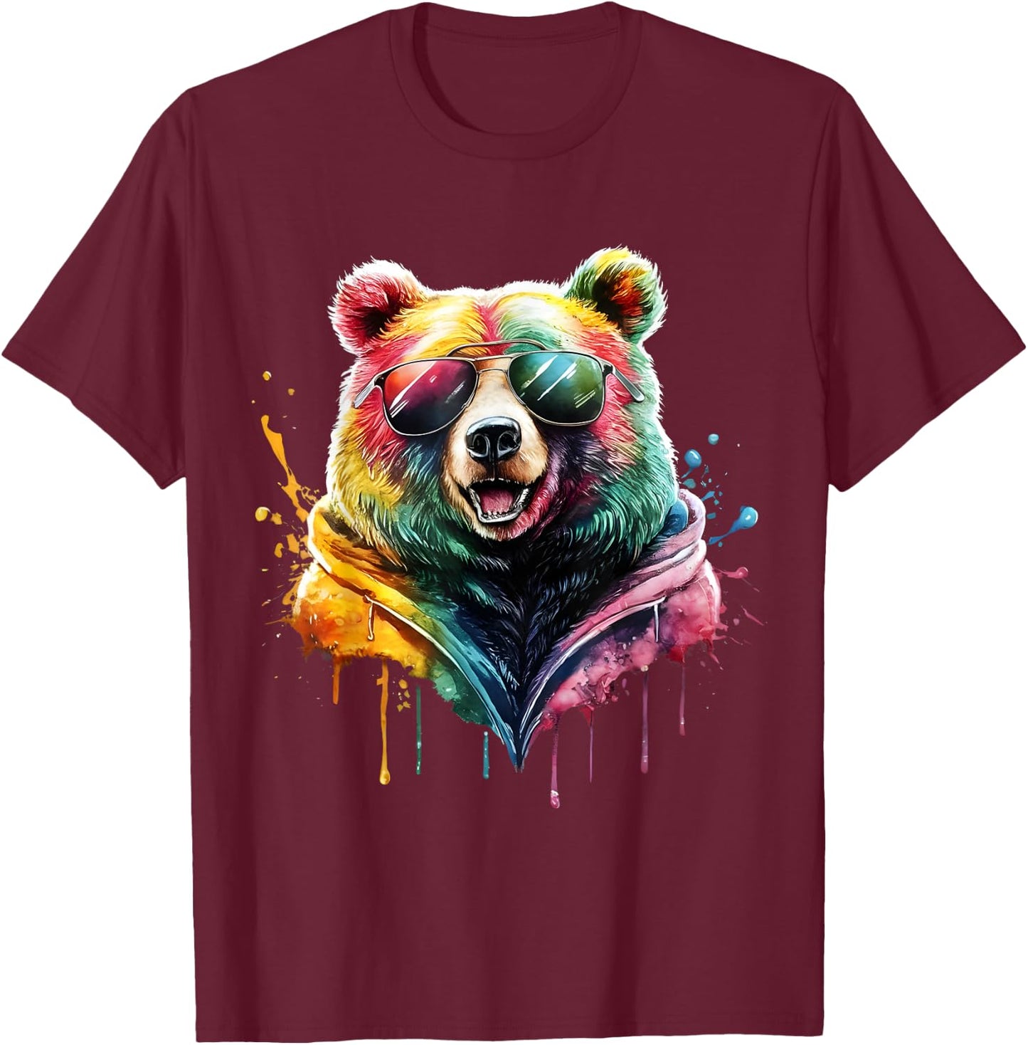 Bear Men's Women's Colourful Watercolour Bear T-Shirt - T-Shirt | Maroon