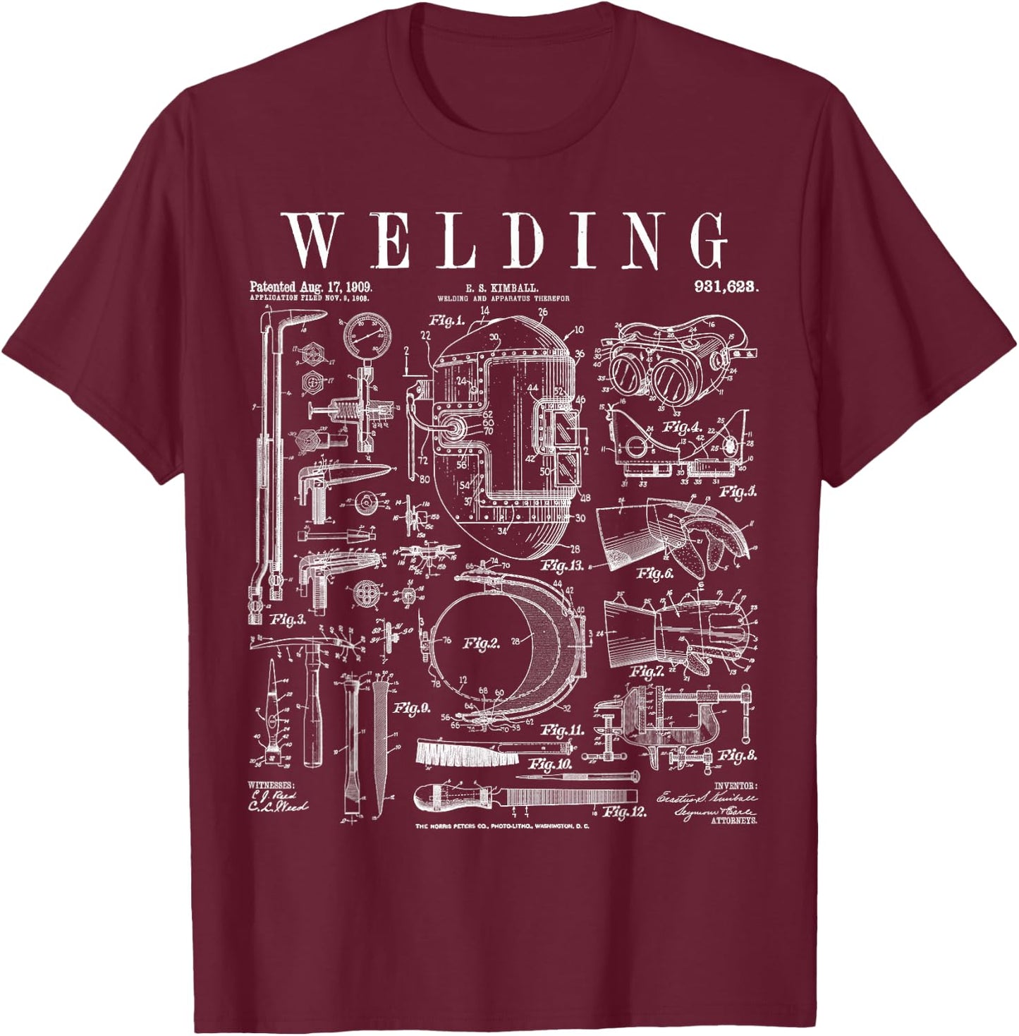 Welder Welding Mask Torch And Tools Vintage Patent Print T-Shirt - T-Shirt | Maroon