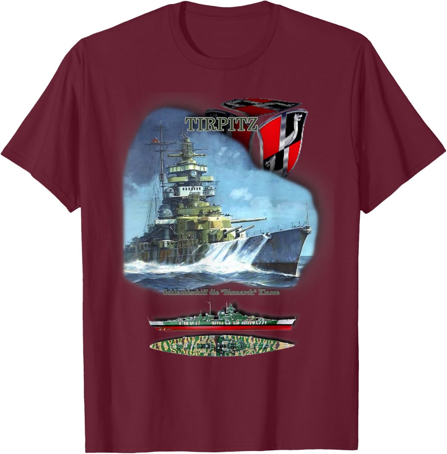 geschenkidee Schlachtschiff „TIRPITZ“ , -Erwachsene, Schwarz, S, Kurzarm T-Shirt - T-Shirt | Maroon