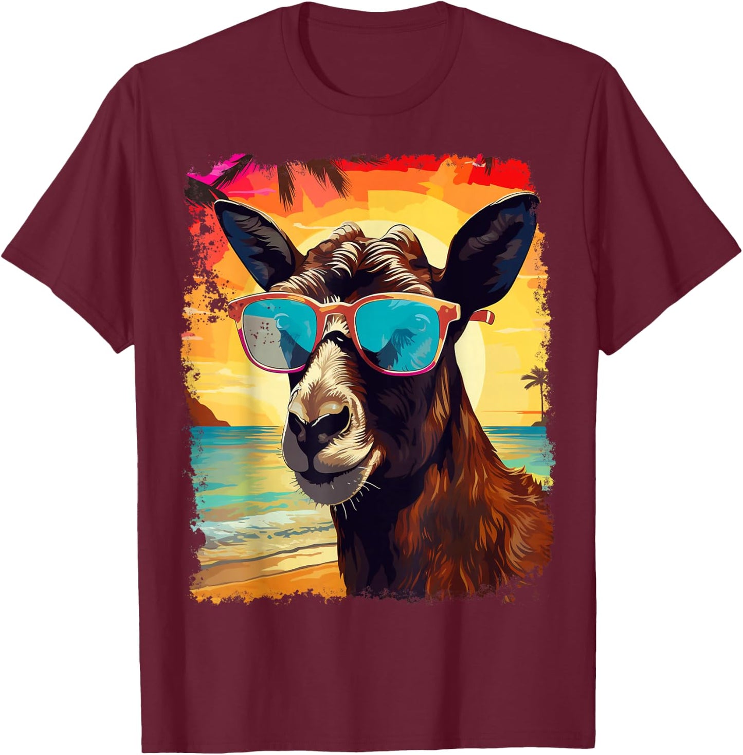 Pop Art Vintage Zoo Farm Animal Goat Hawaiian T-Shirt - T-Shirt | Maroon