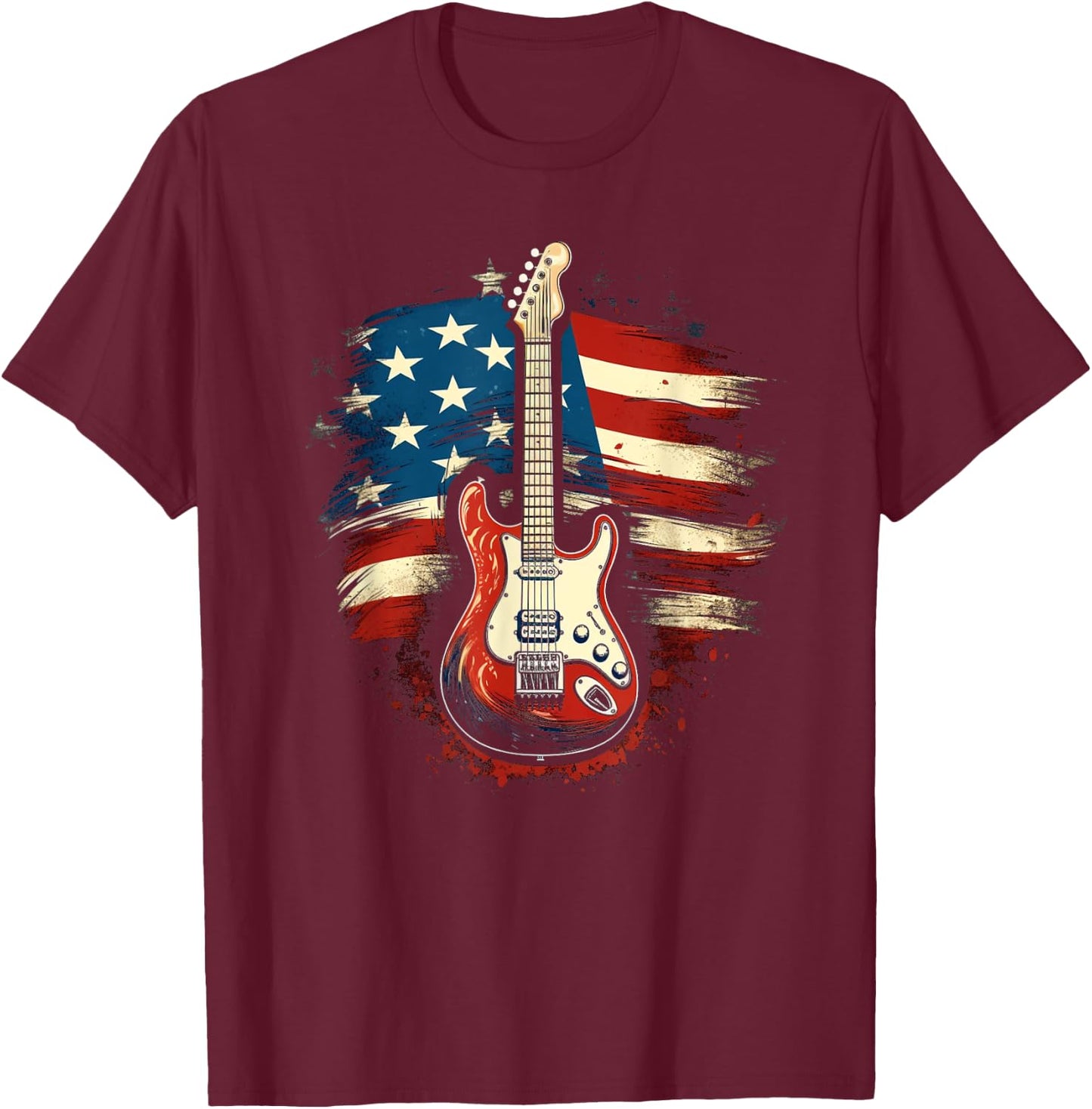 Guitar American Flag USA - Country Music 4th of July Gifts Women Kids Men T-Shirt - T-Shirt | Maroon