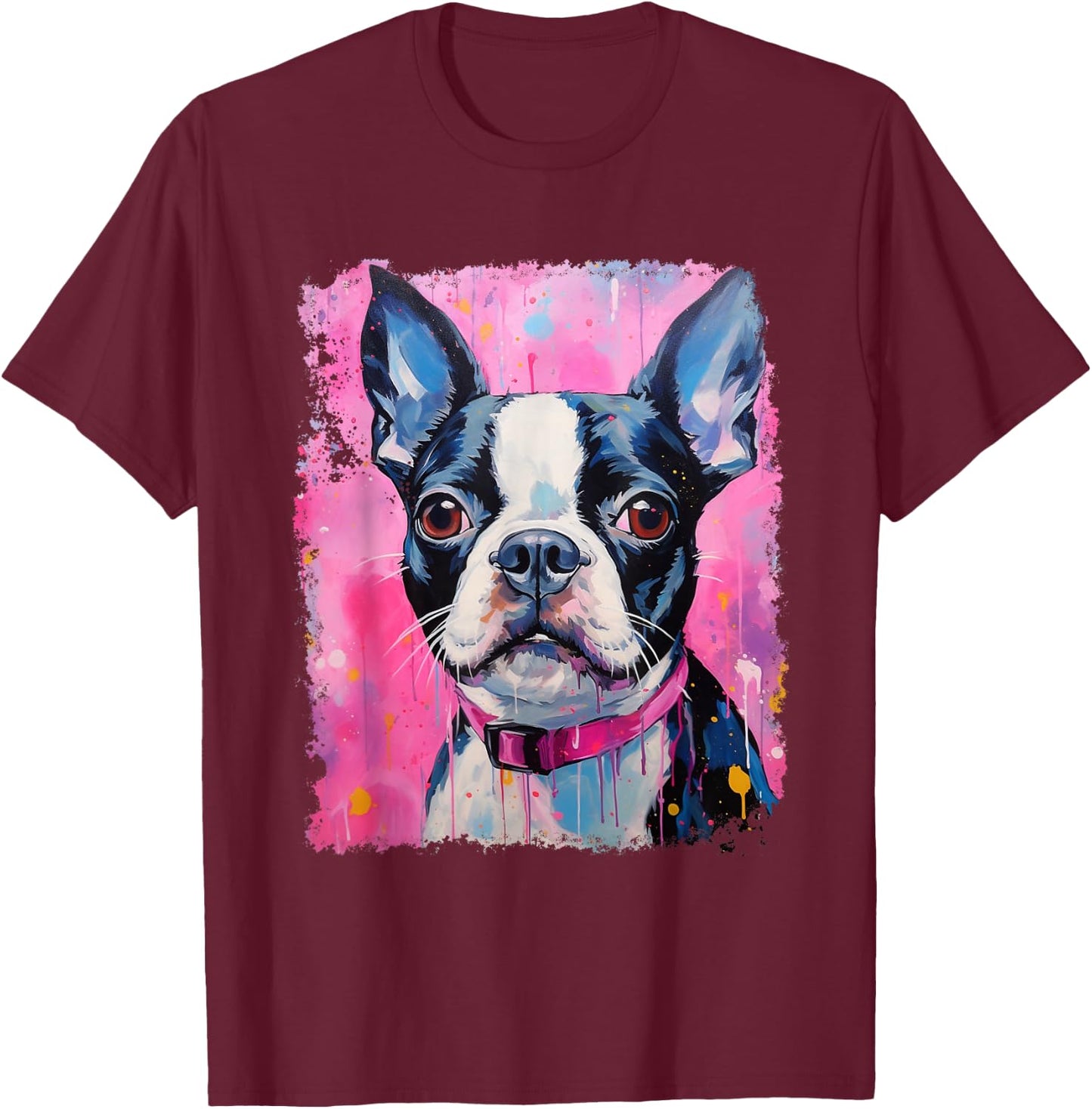 Dog Pink Boston Terrier T-Shirt - T-Shirt | Maroon
