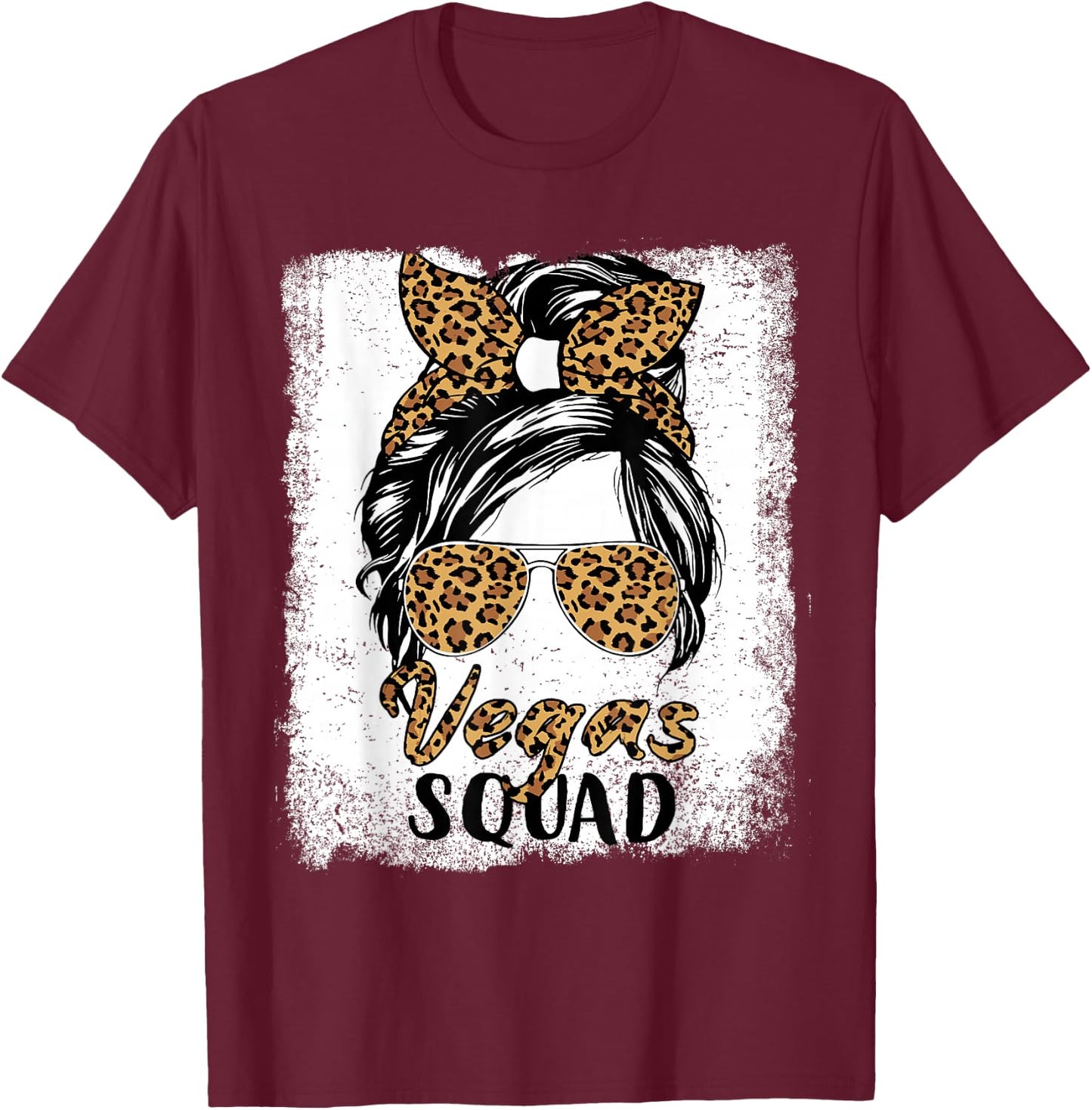 Las Vegas Squad Summer Girls Trip 2026 Messy Bun Leopard T-Shirt - T-Shirt | Maroon