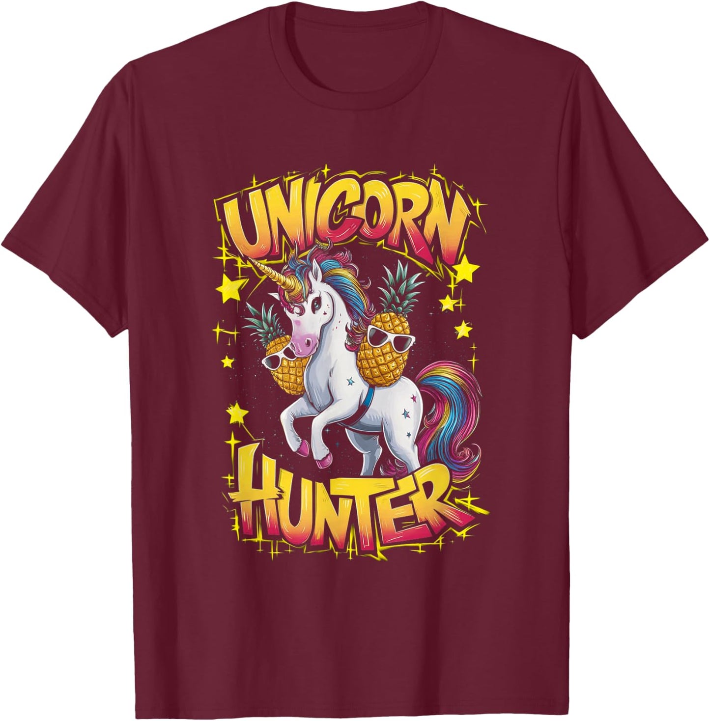 Funny Unicorn Hunter Upside Down Pineapple Swinger Party T-Shirt - T-Shirt | Maroon