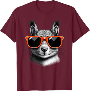 Cool Squirrel Wearing Sunglasses Graphic Art T-Shirt - T-Shirt | Maroon