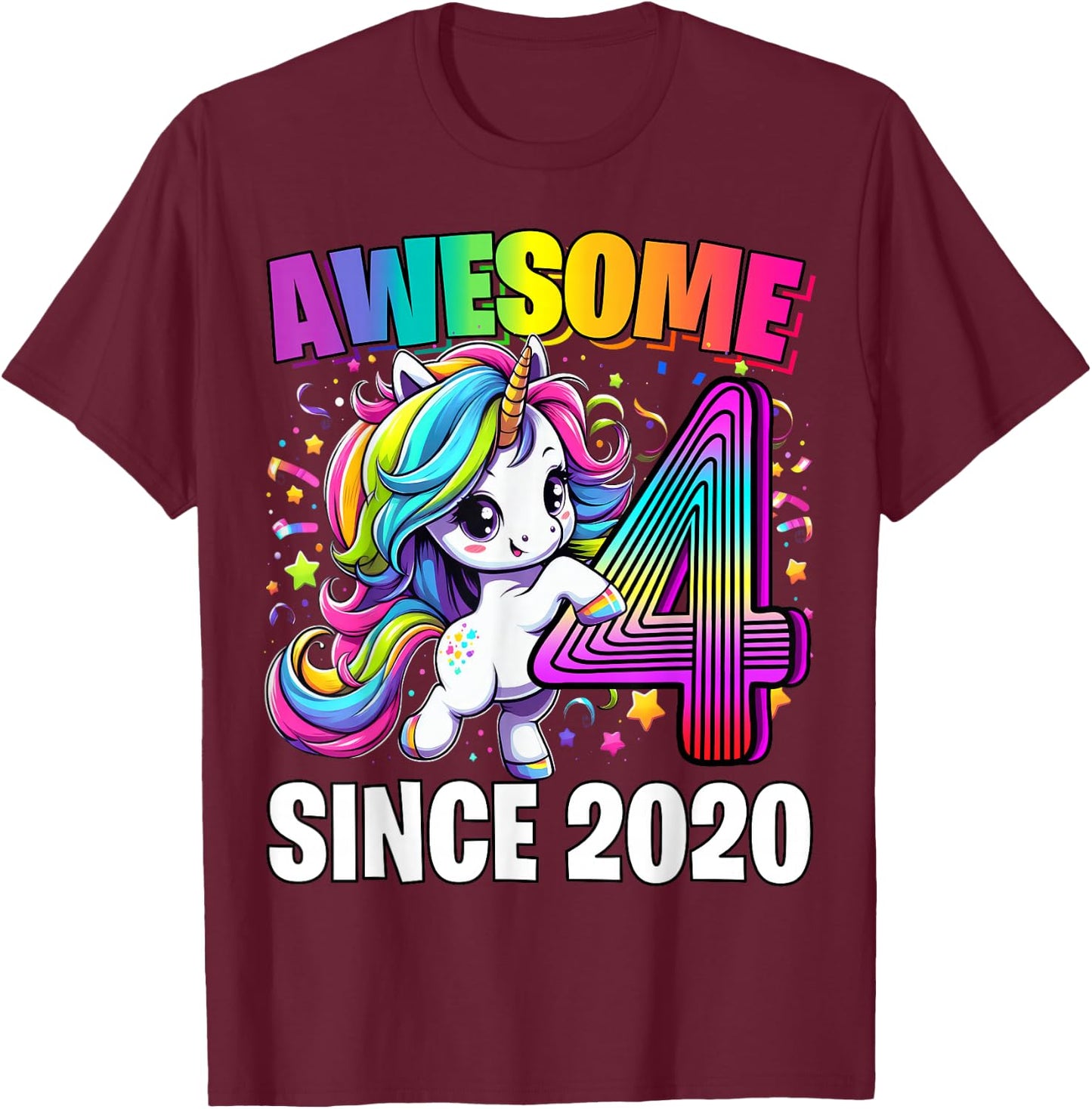 Unicorn 4th Birthday 4 Year Old Unicorn Party Girls Outfit T-Shirt - T-Shirt | Maroon